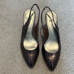 Slingback brown patent heels